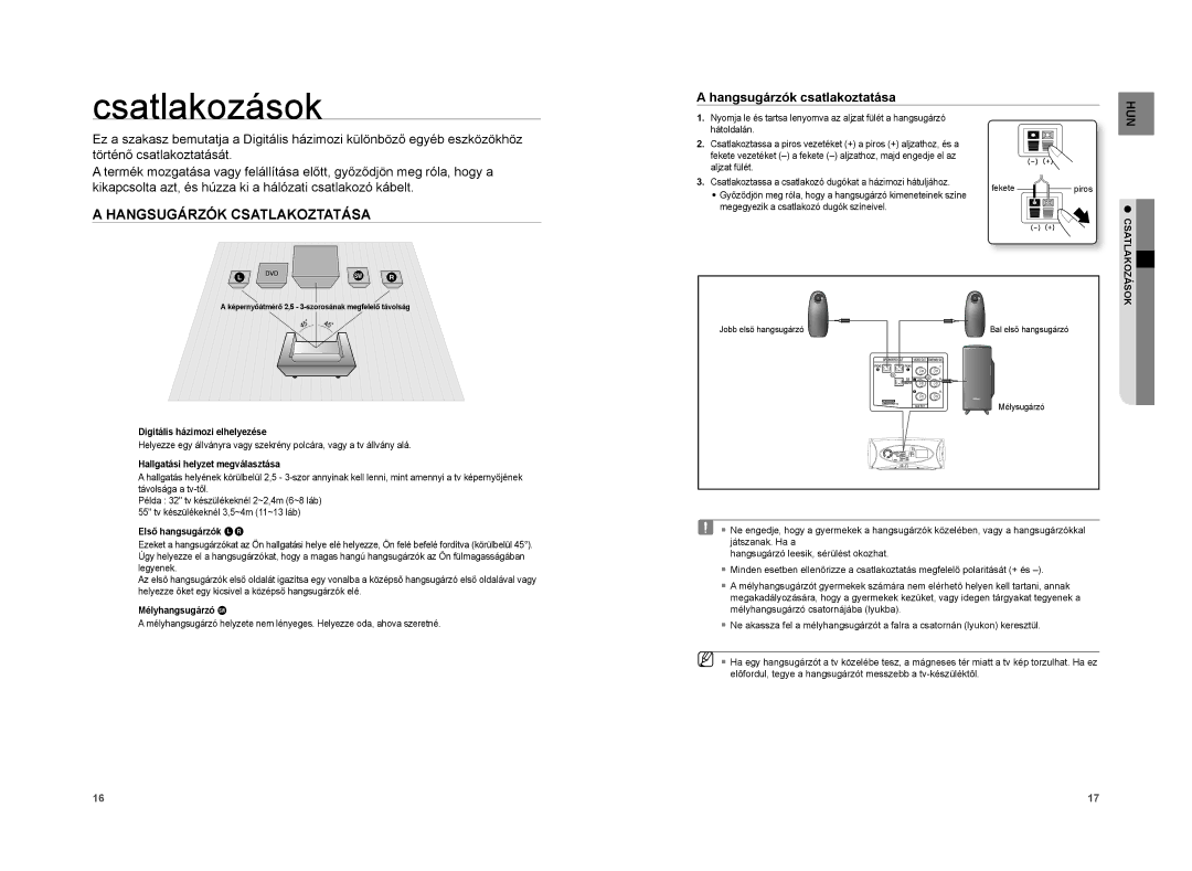 Samsung HT-A100T/XET, HT-A100WT/XET, HT-A100T/EDC Csatlakozások, Hangsugárzók Csatlakoztatása, Hangsugárzók csatlakoztatása 