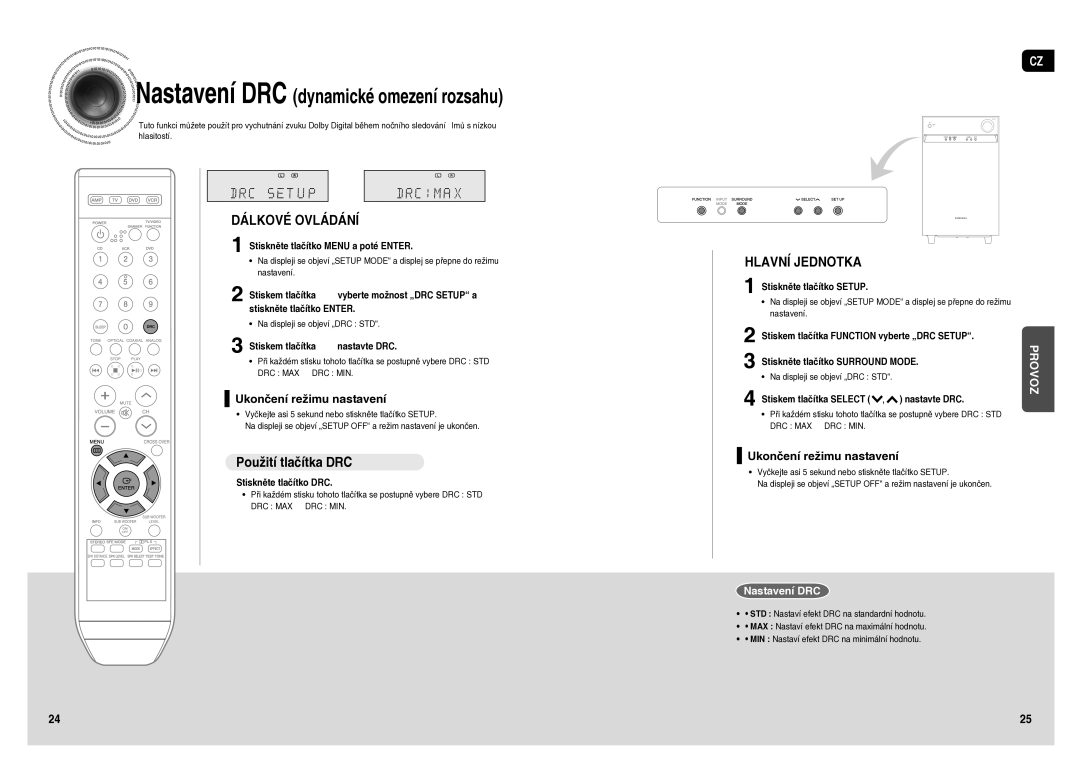 Samsung HT-AS1T/XEO manual Použití tlačítka DRC, Nastavení DRC, Stiskem tlačítka nastavte DRC, Stiskněte tlačítko DRC 