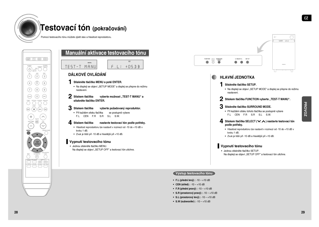 Samsung HT-AS1T/XEO manual Testovací tón pokračování, Výstup testovacího tónu 