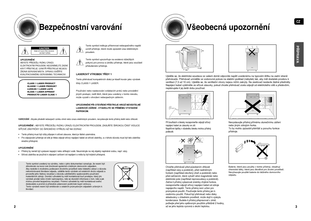 Samsung HT-AS1T/XEO manual Bezpe čnostní varování Všeobecná upozornění, Upozornění 