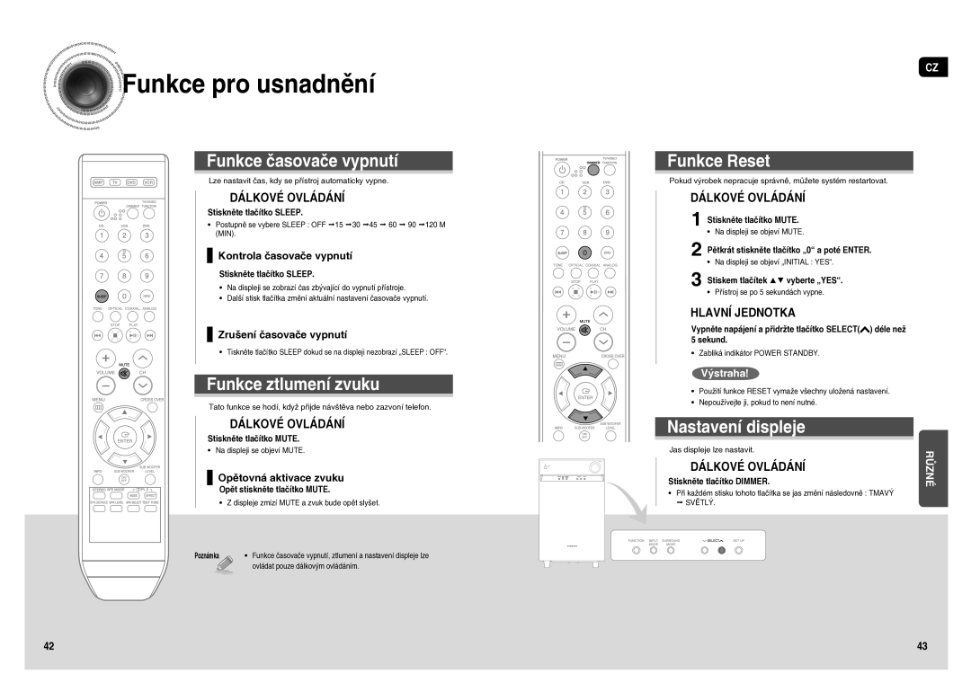 Samsung HT-AS1T/XEO Funkce pro usnadnění, Kontrola časovače vypnutí, Zrušení časovače vypnutí, Opětovná aktivace zvuku 