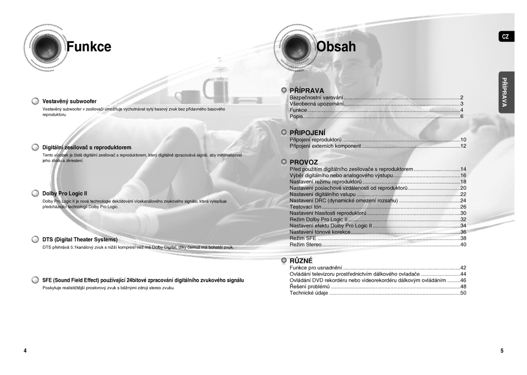 Samsung HT-AS1T/XEO manual Funkce, Obsah 