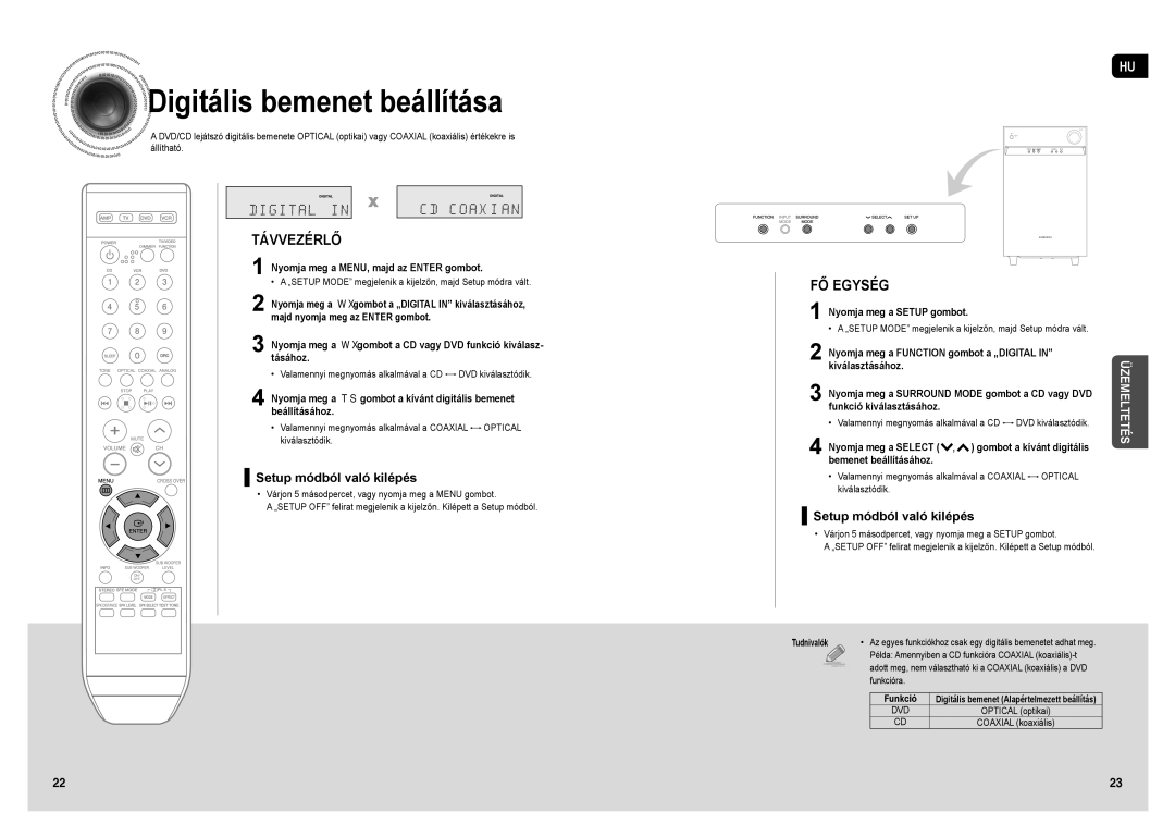 Samsung HT-AS1T/XEO manual Digitális bemenet beállítása, Nyomja meg a Function gombot a „DIGITAL, Funkció kiválasztásához 