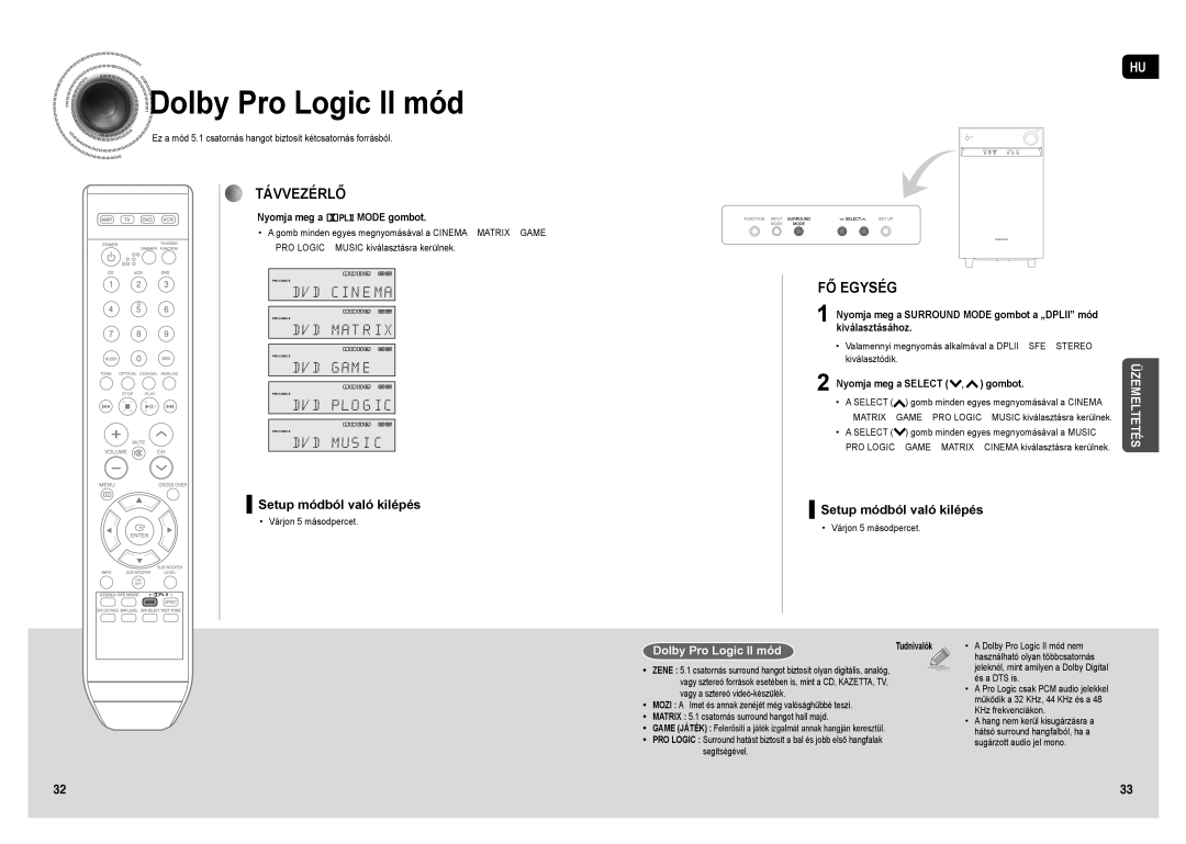 Samsung HT-AS1T/XEO manual Dolby Pro Logic II mód, Nyomja meg a Mode gombot, Nyomja meg a Select Gombot 