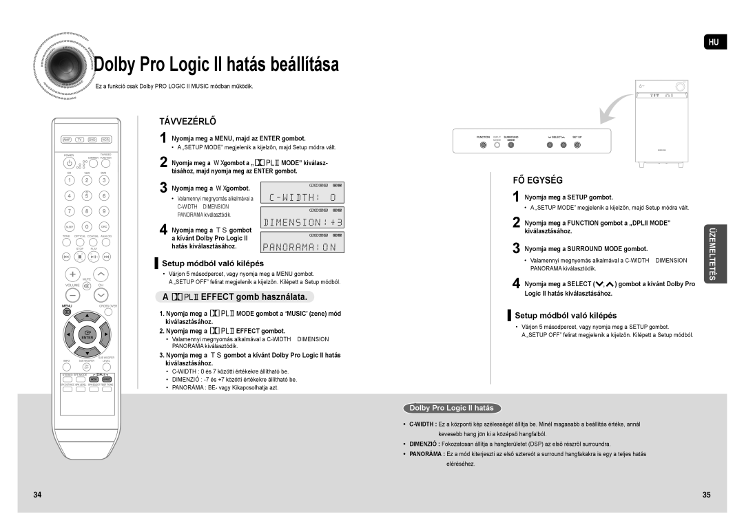 Samsung HT-AS1T/XEO manual Effect gomb használata, Dolby Pro Logic II hatás 