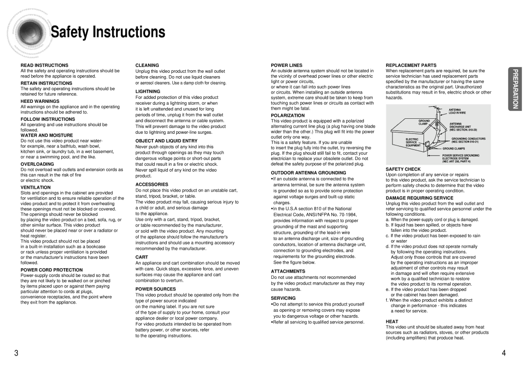 Samsung HT-AS600 instruction manual Safety Instructions, Water and Moisture 