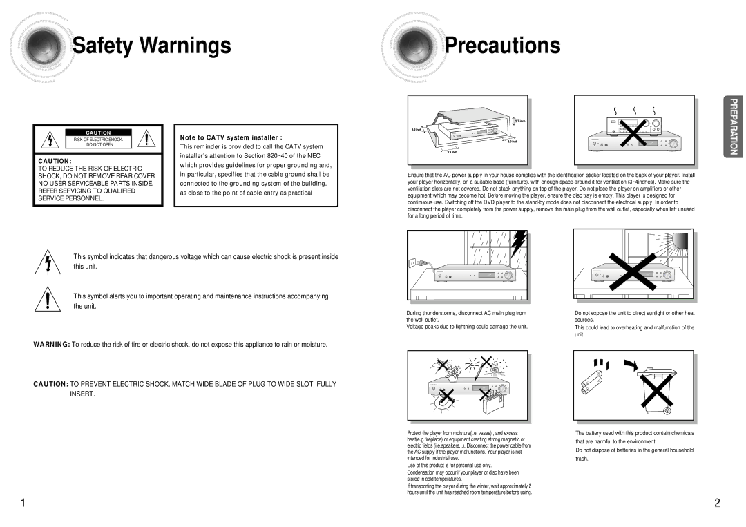 Samsung HT-AS600 instruction manual Safety Warnings Precautions 