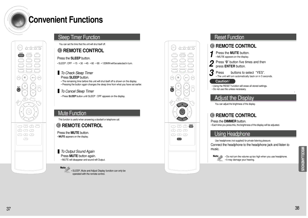 Samsung HT-AS600 instruction manual Convenient Functions 