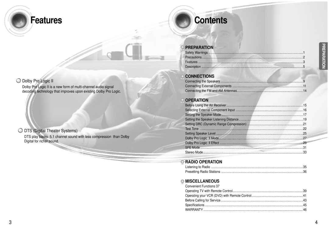 Samsung HT-AS600 instruction manual Features, Contents 