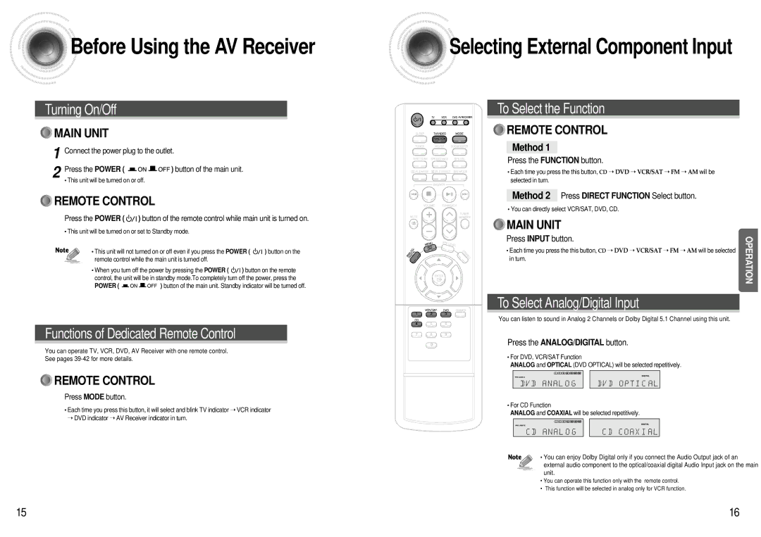 Samsung HT-AS600 Before Using the AV Receiver, Press the Function button, Method 2 Press Direct Function Select button 