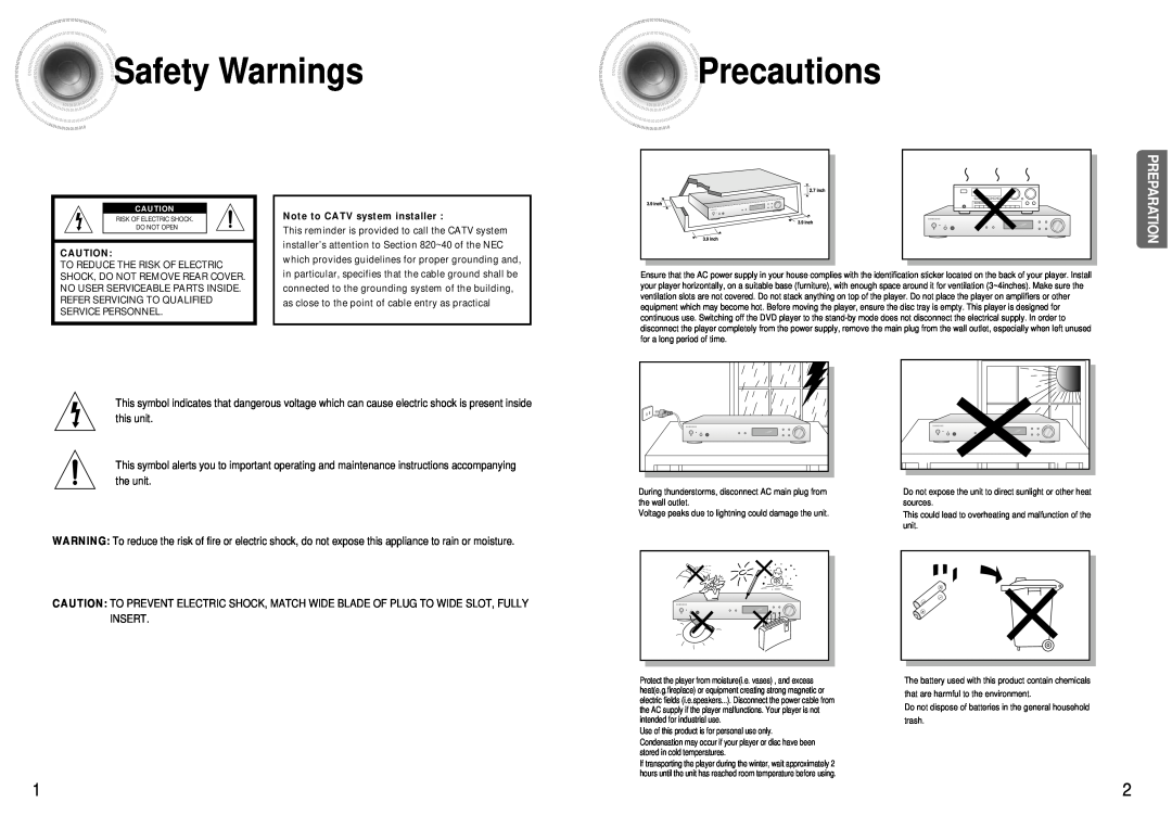Samsung HT-AS600 instruction manual Preparation, Safety Warnings, Precautions 