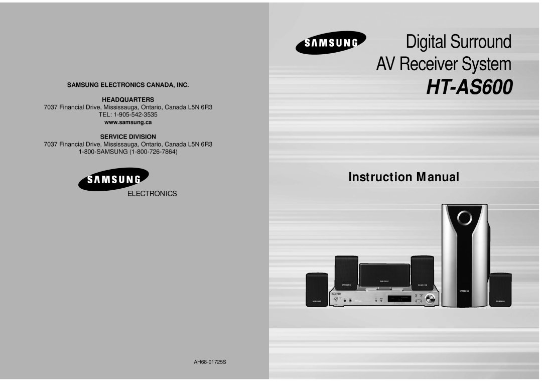 Samsung HT-AS600 instruction manual Samsung Electronics America, Inc, Digital Surround AV Receiver System 