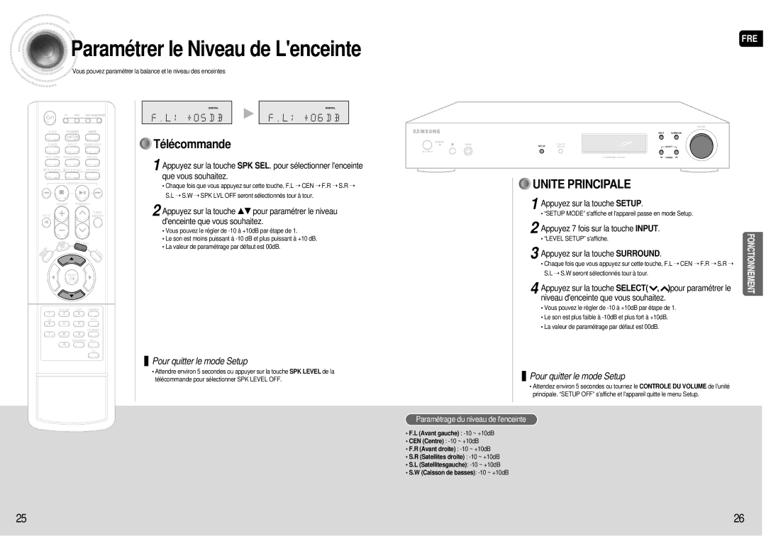 Samsung HT-AS600R/ELS, AV-R600R/ELS Paramétrer le Niveau de Lenceinte, Pour paramétrer le, Appuyez sur la touche Select 