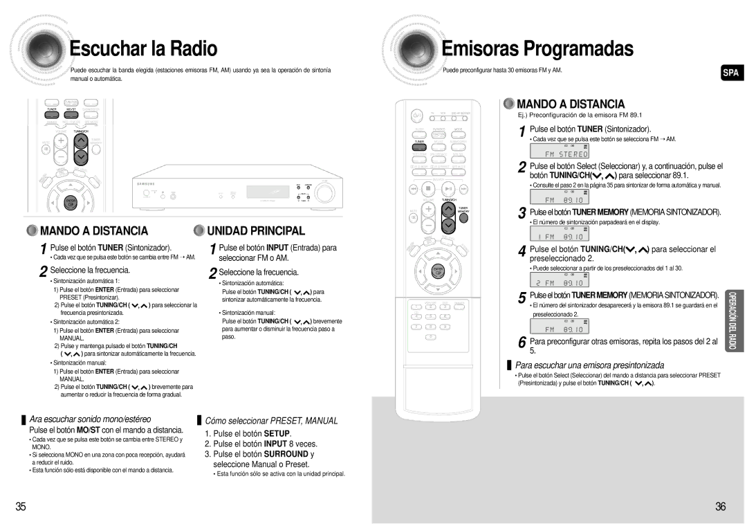 Samsung HT-AS600R/ELS manual Escuchar la Radio, Emisoras Programadas 