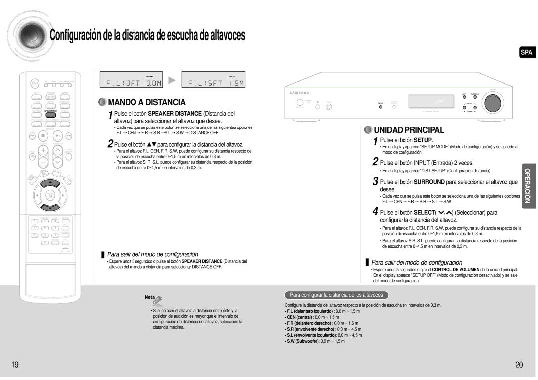 Samsung HT-AS600R/ELS Pulse el botón …† para configurar la distancia del altavoz, Pulse el botón Input Entrada 2 veces 