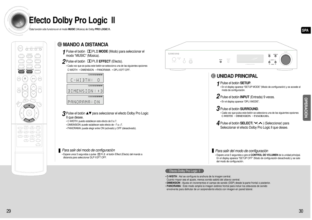 Samsung HT-AS600R/ELS manual Efecto Dolby Pro Logic ll, Modo Music Música, Pulse el botón Effect Efecto 