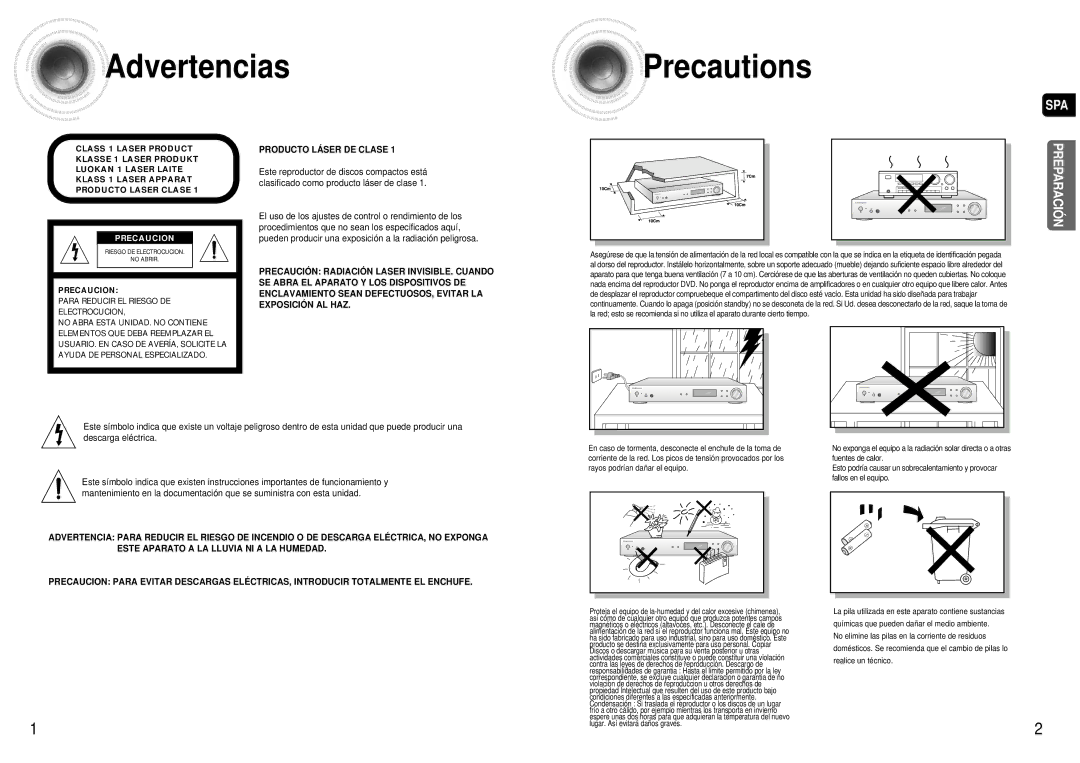 Samsung HT-AS600R/ELS manual Advertencias Precautions 