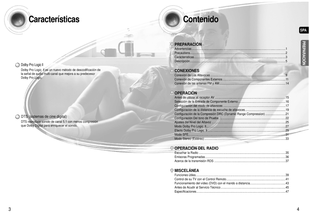 Samsung HT-AS600R/ELS manual Características, Contenido, DTS sistemas de cine digital 