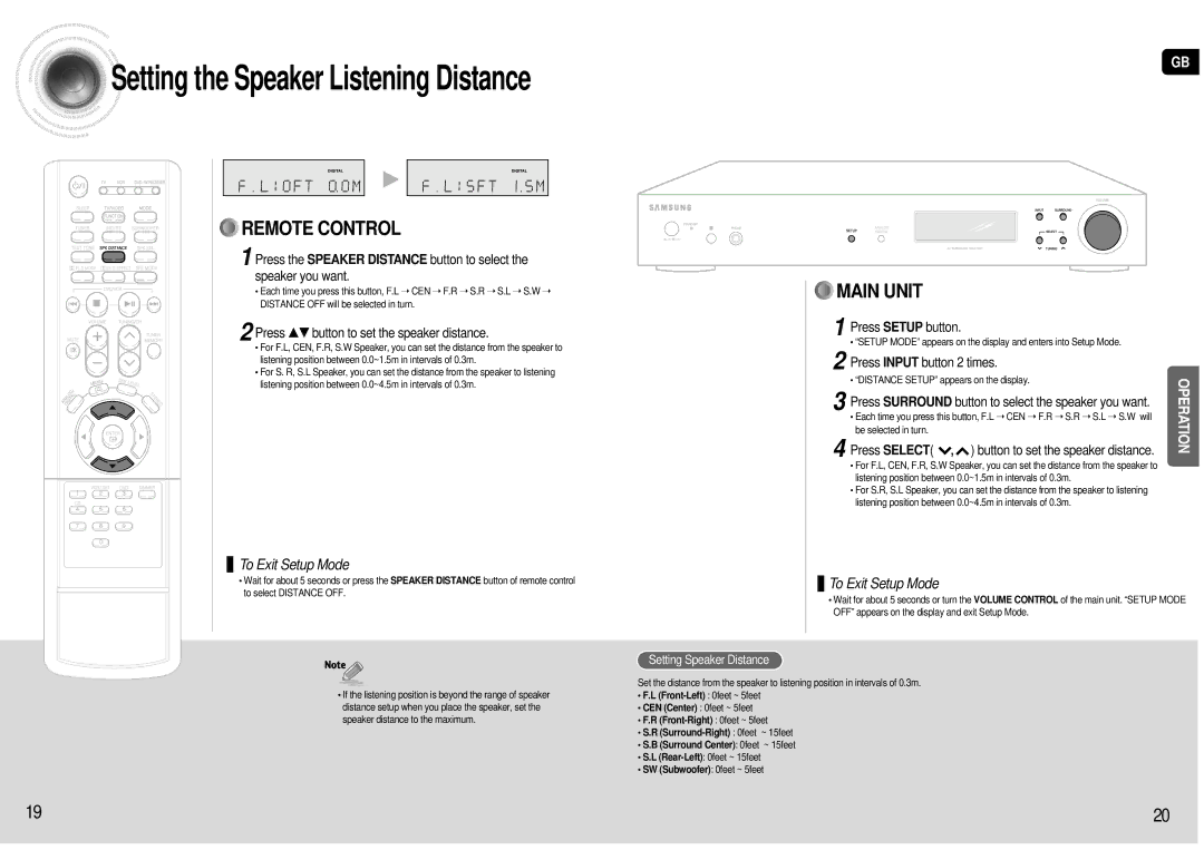 Samsung HT-AS600R/ELS Press …† button to set the speaker distance, Press Input button 2 times, Setting Speaker Distance 