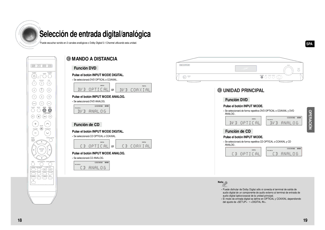 Samsung HT-AS610R/ELS, AV-R610R/ELS manual Pulse el botón Input Mode Digital, Pulse el botón Input Mode Analog 