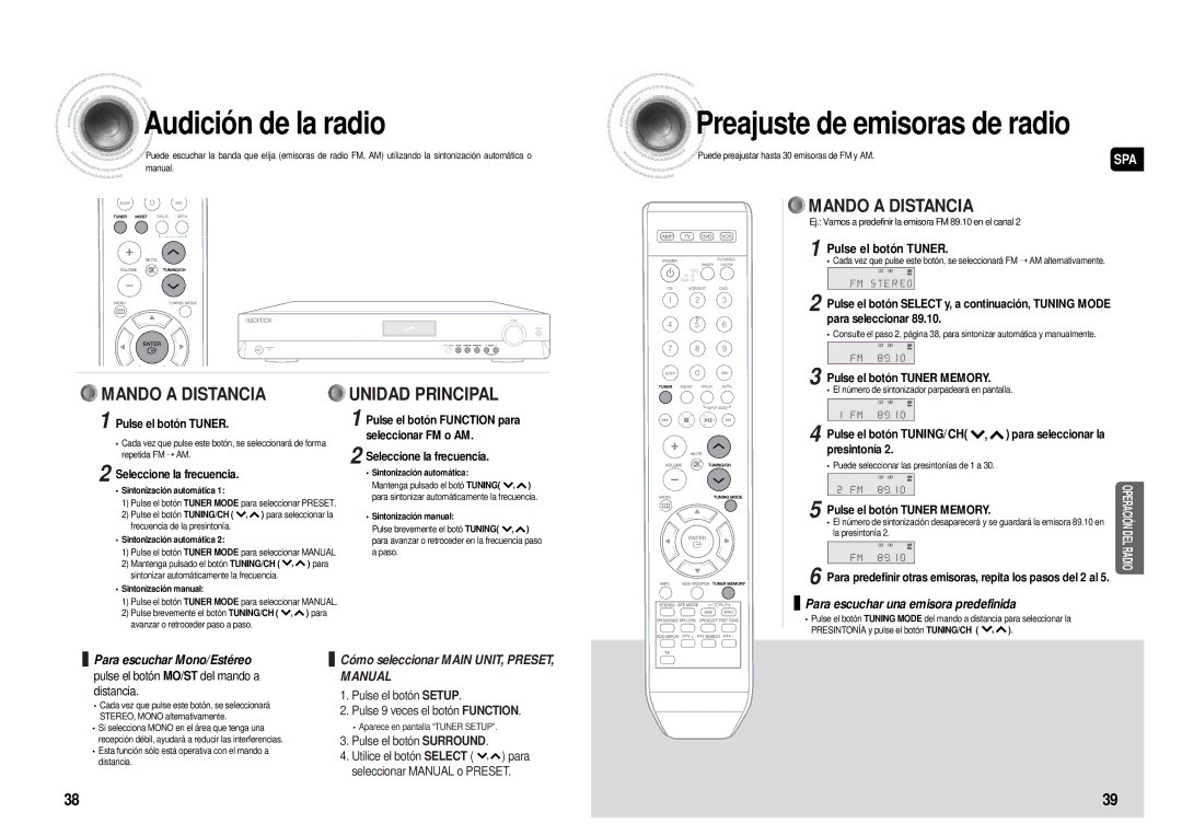 Samsung HT-AS610R/ELS, AV-R610R/ELS manual Audición de la radio, Preajuste de emisoras de radio 