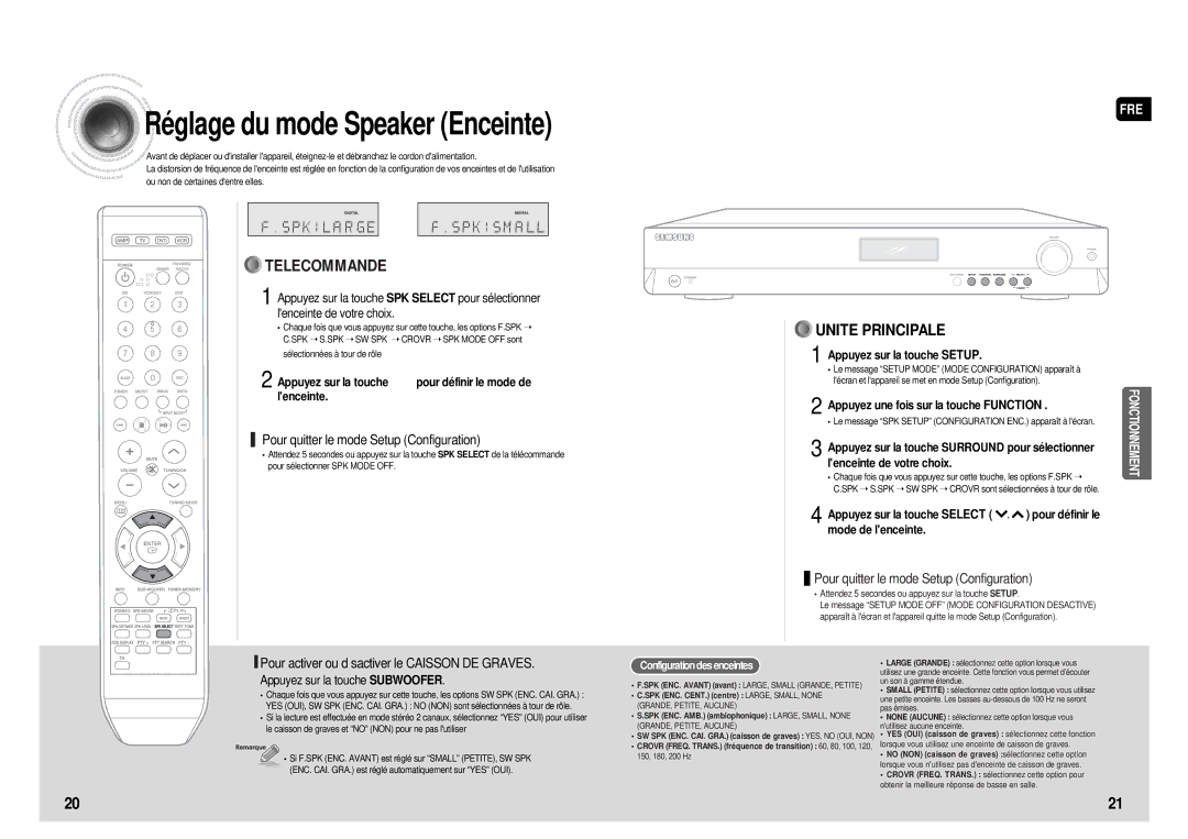 Samsung HT-AS610R/ELS manual Pour quitter le mode Setup Configuration, Pour activer ou désactiver le Caisson DE Graves 