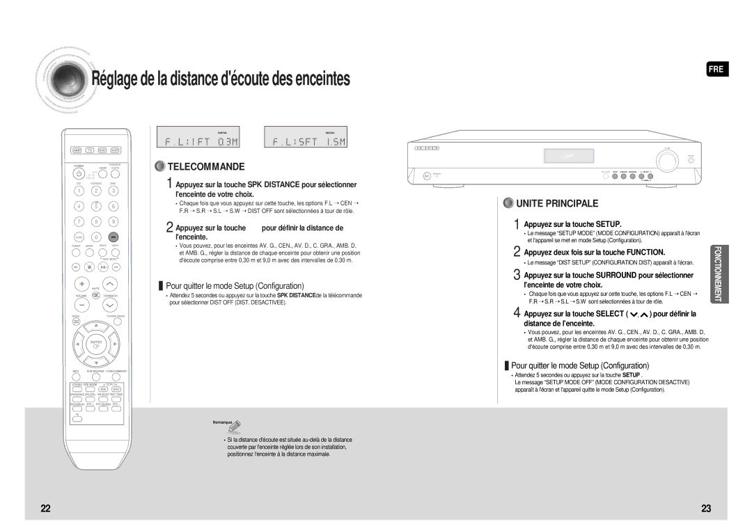 Samsung HT-AS610R/ELS manual Réglage de la distance découte des enceintes, Appuyez deux fois sur la touche Function 