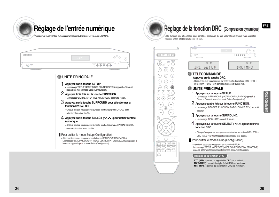 Samsung HT-AS610R/ELS manual Appuyez sur la touche Setup, Appuyez quatre fois sur la touche Function 