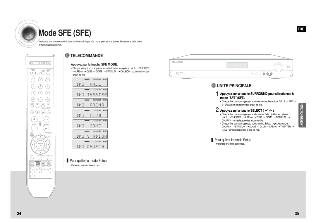 Samsung HT-AS610R/ELS manual Mode SFE SFE, Appuyez sur la touche SFE Mode, Appuyez sur la touche Select 