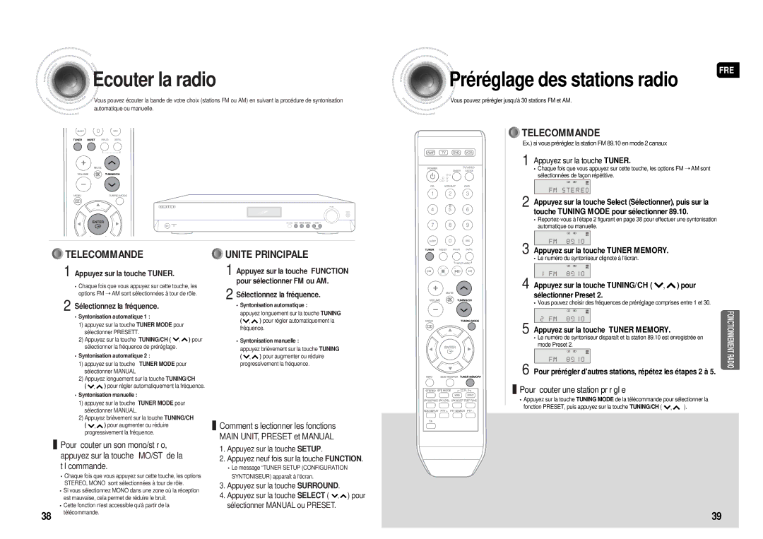 Samsung HT-AS610R/ELS manual Ecouter la radio, Préréglage des stations radio, Pour écouter une station préréglée 