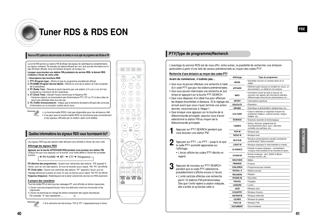 Samsung HT-AS610R/ELS manual Tuner RDS & RDS EON 