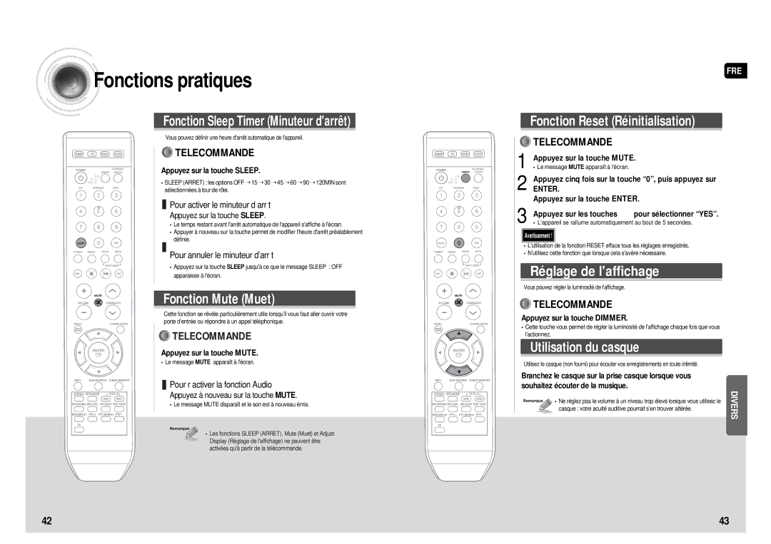 Samsung HT-AS610R/ELS manual Fonctions pratiques, Pour activer le minuteur d’arrêt, Pour annuler le minuteur darrêt 