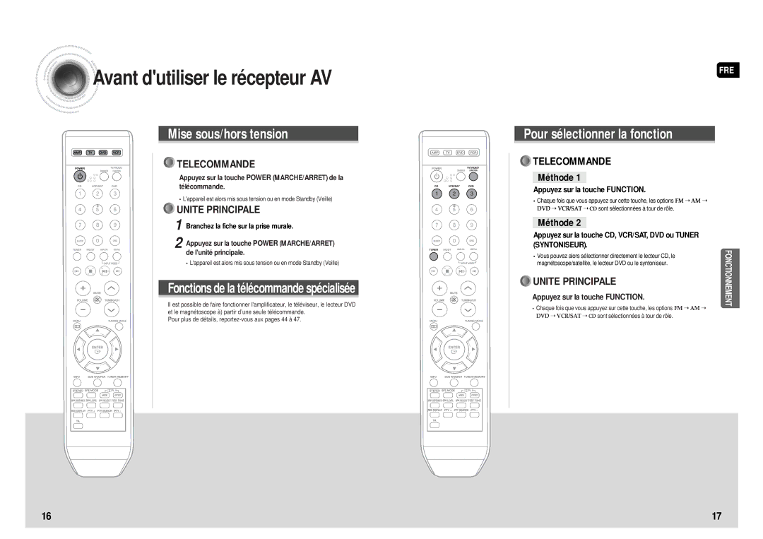 Samsung HT-AS610R/ELS manual Avant dutiliser le récepteur AV, Appuyez sur la touche Function 