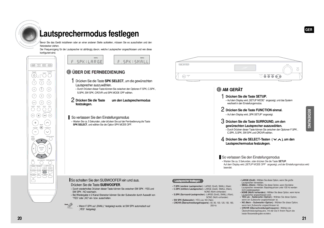 Samsung HT-AS610R/ELS Lautsprechermodus festlegen, Drücken Sie die Taste Setup, Drücken Sie die Taste Function einmal 