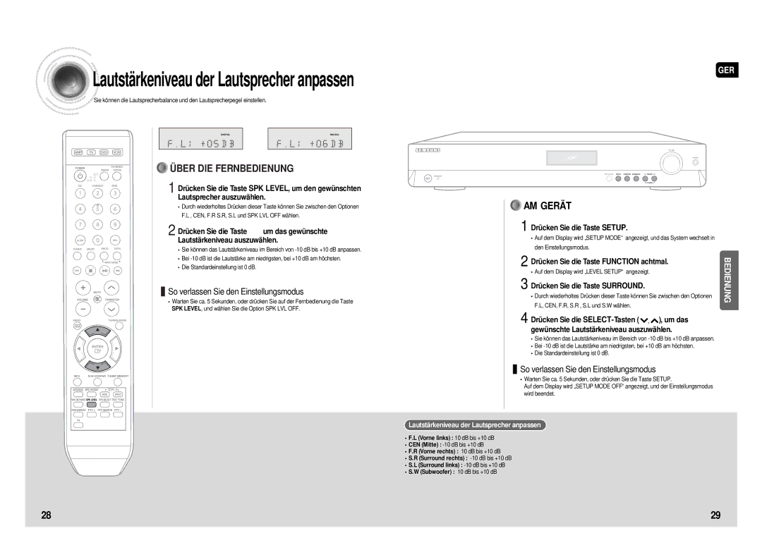 Samsung HT-AS610R/ELS manual Drücken Sie die Taste Function achtmal, Lautstärkeniveau der Lautsprecher anpassen 