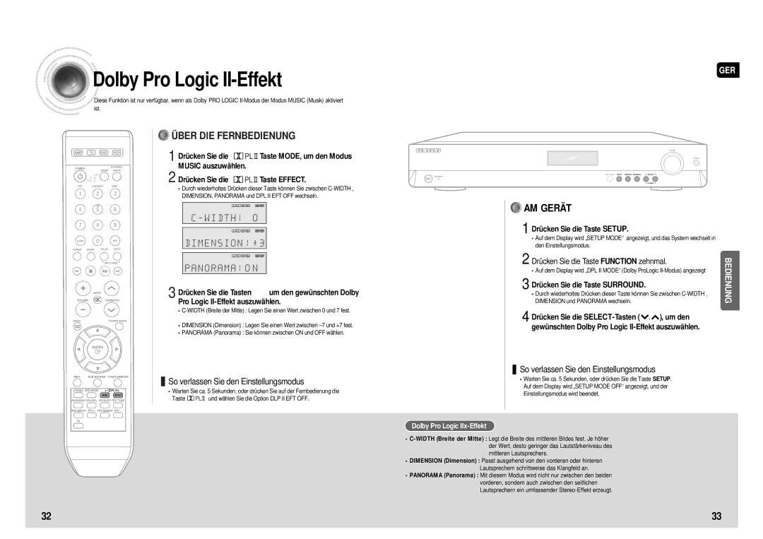 Samsung HT-AS610R/ELS manual Dolby Pro Logic II-Effekt, Dolby Pro Logic IIx-Effekt 