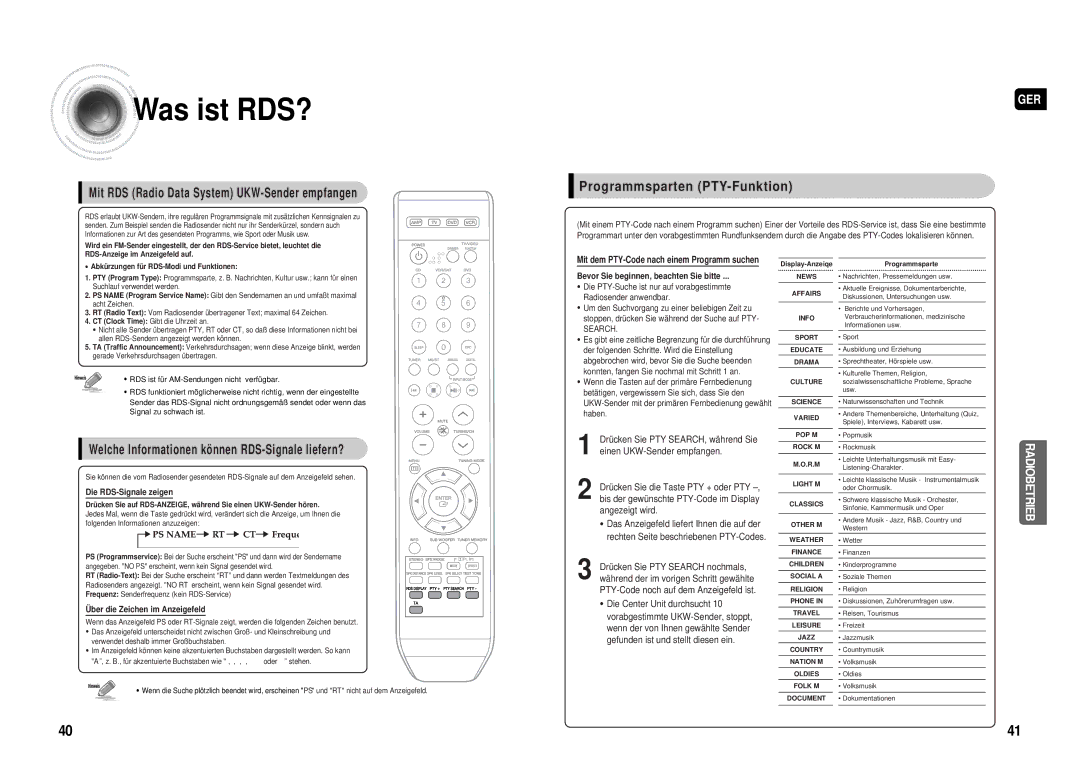 Samsung HT-AS610R/ELS manual Was ist RDS? 