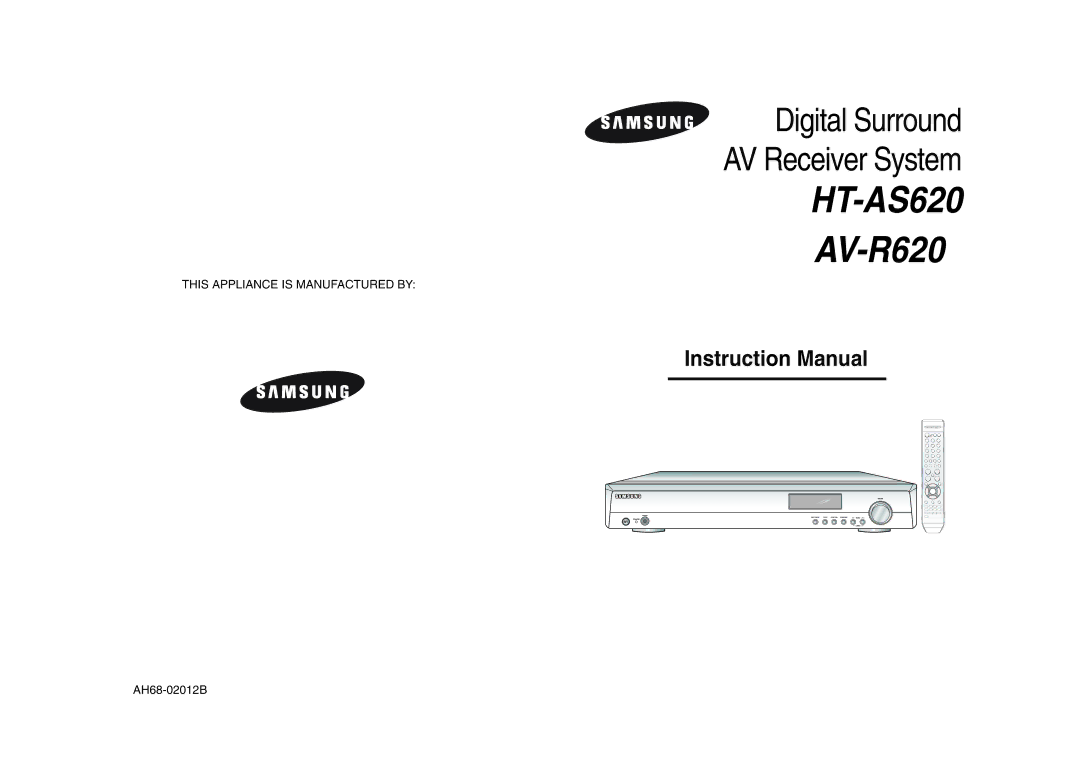 Samsung AV-R620R/XEO, HT-AS620R/XET manual HT-AS620 AV-R620, AH68-02012B 