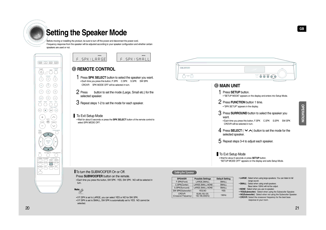 Samsung AV-R620R/XEO, HT-AS620R/XET manual Setting the Speaker Mode 