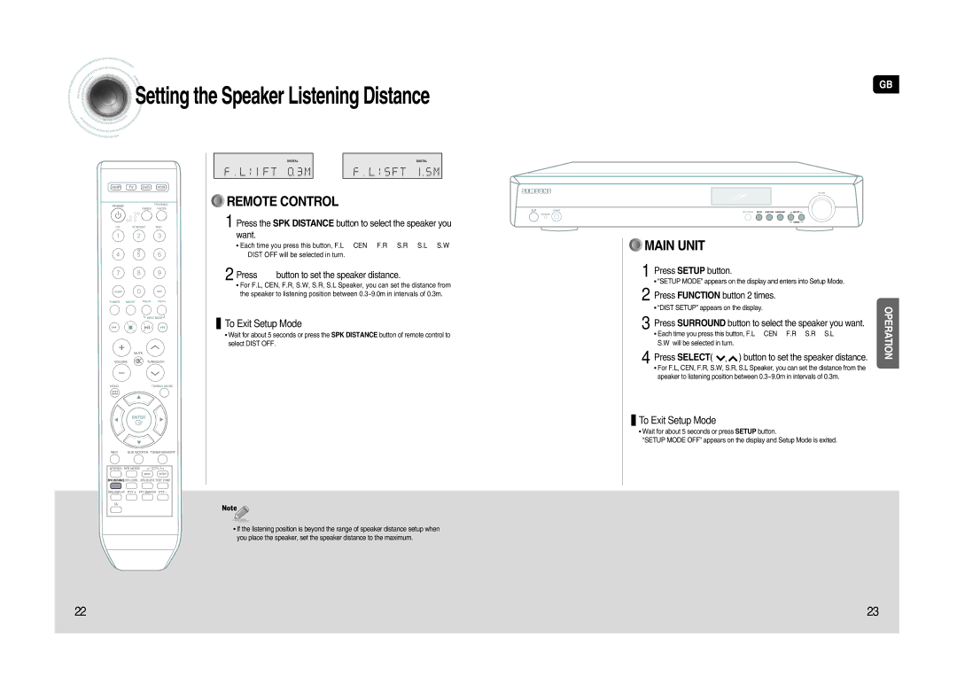 Samsung HT-AS620R/XET, AV-R620R/XEO manual Press …† button to set the speaker distance, Press Function button 2 times 