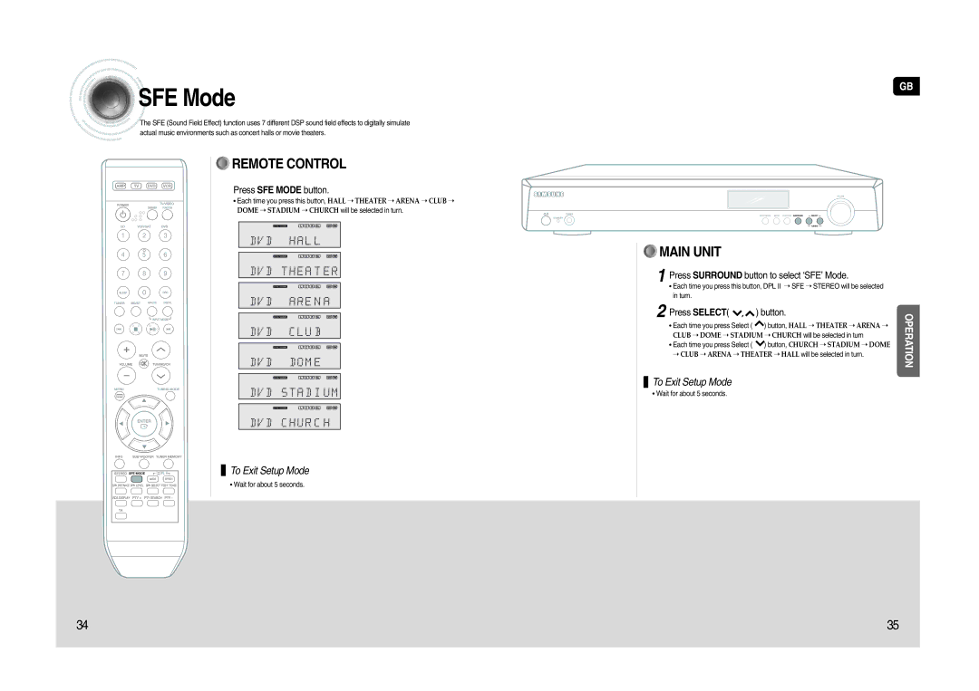 Samsung HT-AS620R/XET manual Press SFE Mode button, Press Surround button to select ‘SFE’ Mode, Press Select Button 