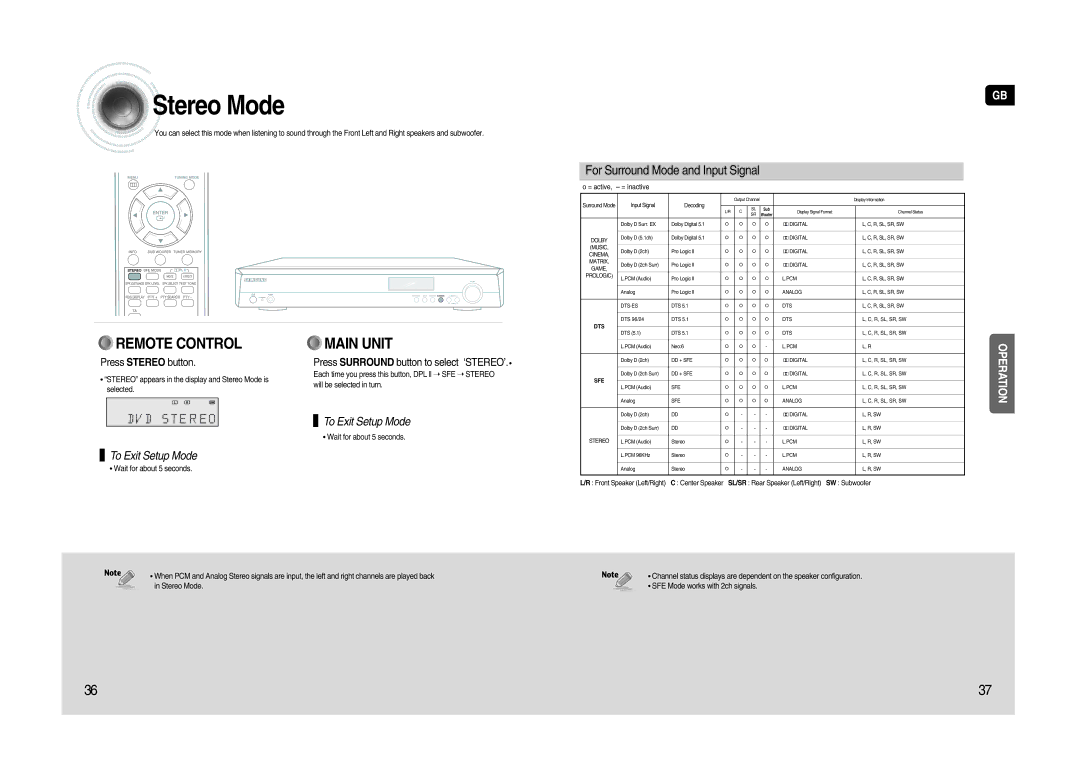 Samsung AV-R620R/XEO, HT-AS620R/XET manual Stereo Mode, For Surround Mode and Input Signal, Press Stereo button 