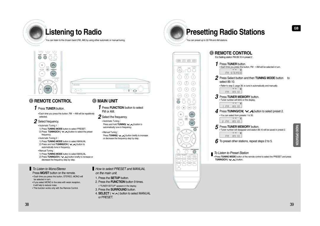 Samsung HT-AS620R/XET, AV-R620R/XEO manual Listening to Radio, Presetting Radio Stations 