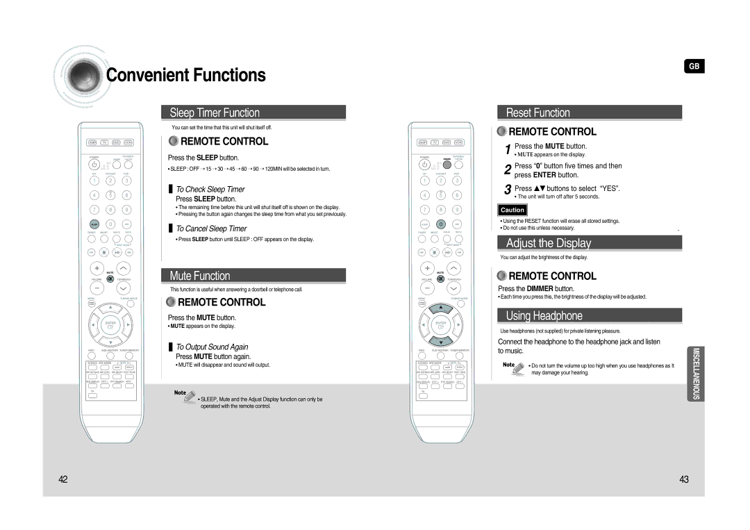 Samsung HT-AS620R/XET, AV-R620R/XEO manual Convenient Functions 