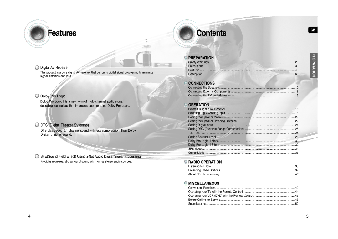 Samsung AV-R620R/XEO, HT-AS620R/XET manual Features, Contents 