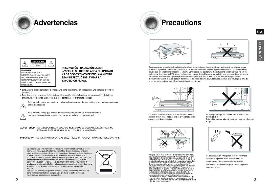 Samsung HT-AS620R/XET manual Advertencias Precautions 