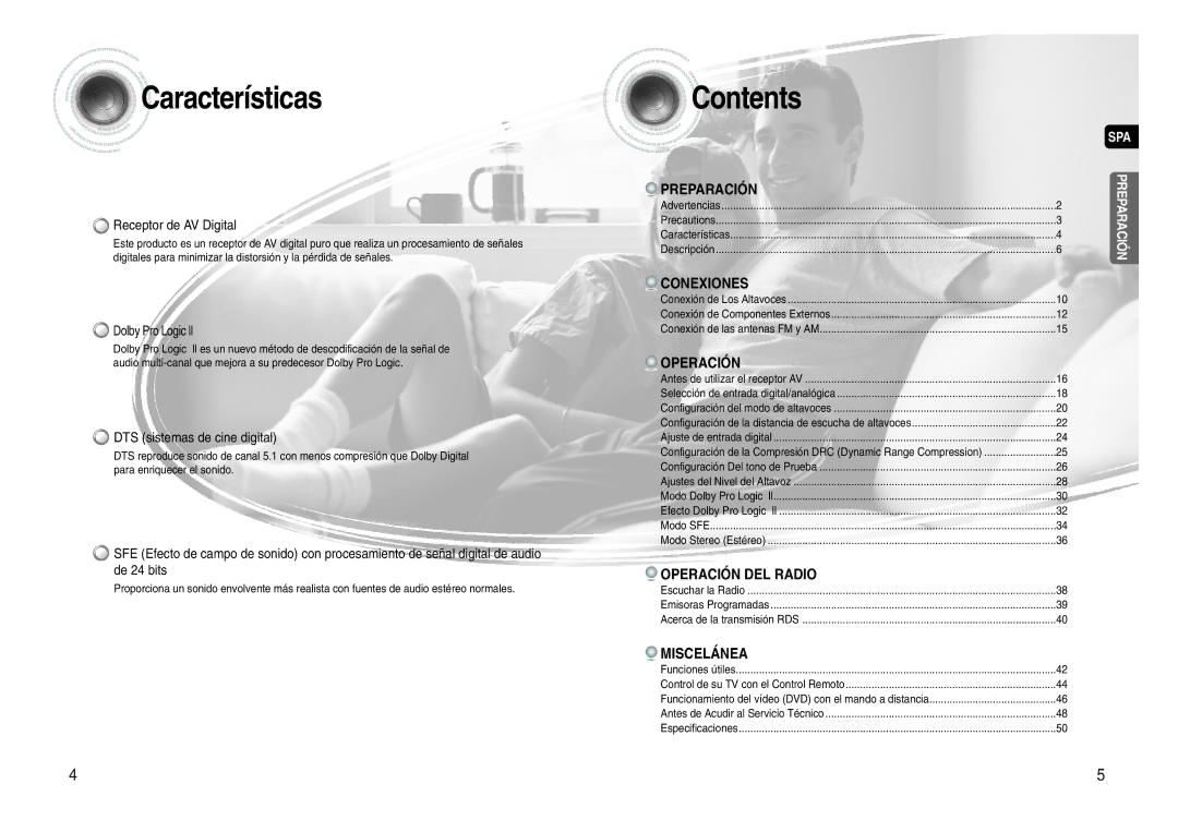 Samsung HT-AS620R/XET manual Características, Contents 