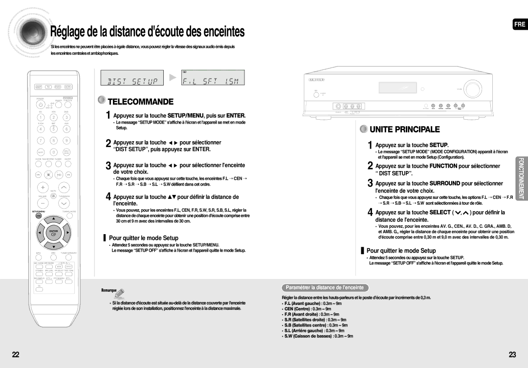 Samsung HT-AS710R/ELS Dist Setup, Paramétrer la distance de lenceinte, Et lappareil se met en mode Setup Configuration 