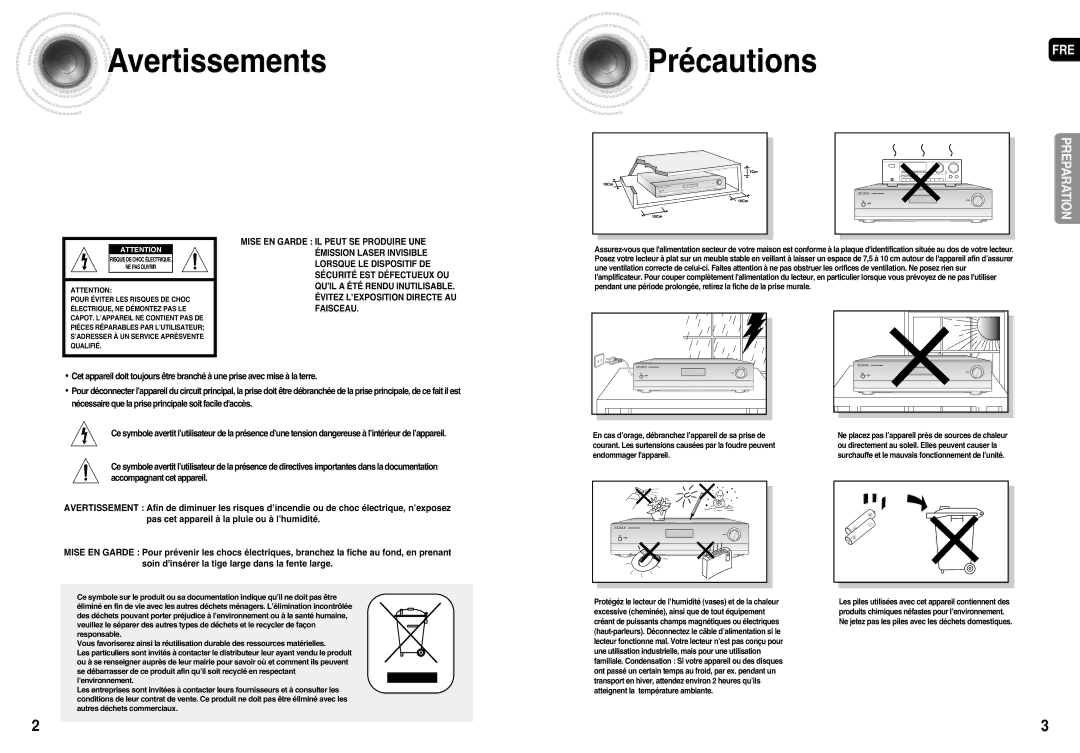 Samsung HT-AS710R/ELS manual Avertissements Précautions FRE 