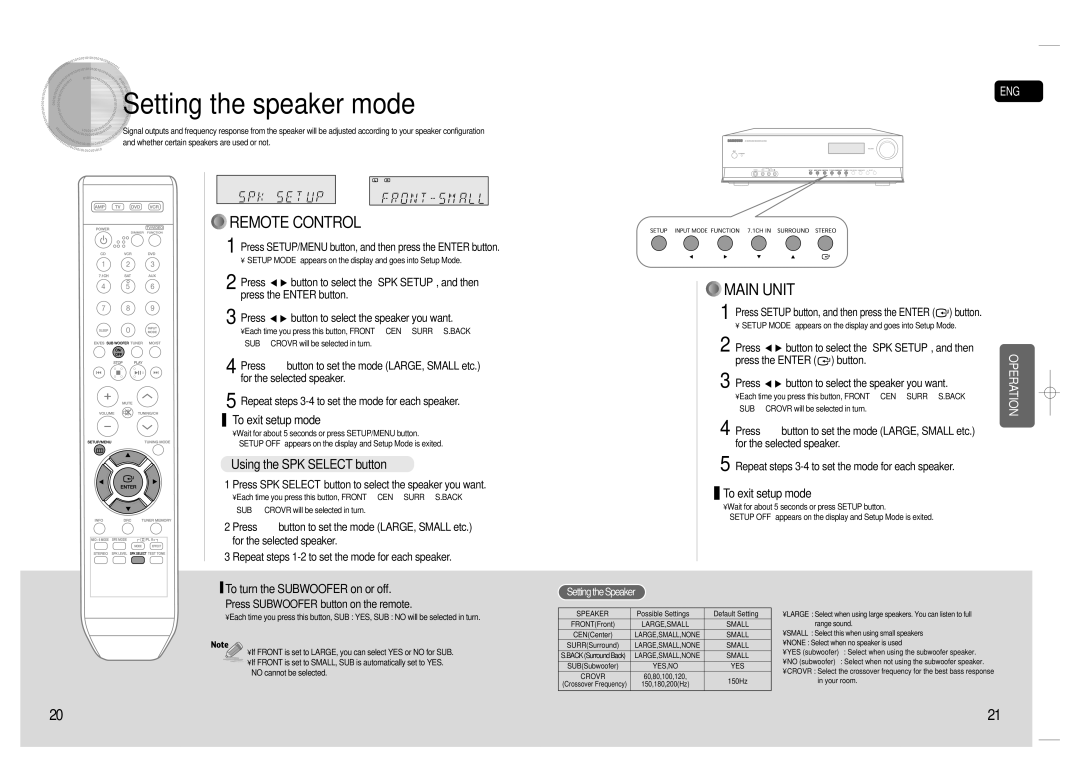 Samsung 20080303092219921, HT-AS720S-XAC instruction manual Setting the speaker mode, Using the SPK Select button 